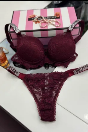 Victoria Secret Taşlı Dantelli Takım - Bordo