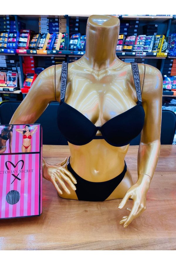 Victoria Secret Taşlı Düz Takım - Siyah