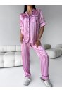 Victoria Secret Çizgili Uzun Pijama Alt Üst Takım - Pembe
