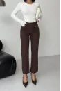 Yanı Yırtmaçlı Flare Paça Mom Kot Pantolon - Kahve