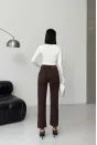 Yanı Yırtmaçlı Flare Paça Mom Kot Pantolon - Kahve