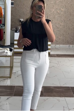 Zra Premium Kalite Önden Cepli Flare Jean - Beyaz
