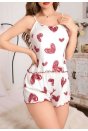 Kadın Beyaz Kalp desenli Şortlu Gecelik Pijama Takımı