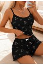 Kadın Love Yazılı ve Kalp Desenli Dantel Askılı Şortlu Pijama Takımı 5262