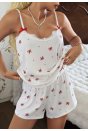Kadın Ekru İnce Askılı Şortlu Pijama Takımı