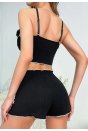 Kadın Siyah Fitilli Askılı Şortlu Pijama Takım