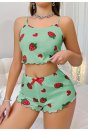 Kadın Yeşil Çilek desenli Şortlu Pijama Takımı