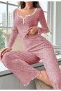 Kadın Çiçek Desenli Yumuşak Pamuklu Uzun Pijama Takımı