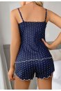 Kadın Lacivert Dantel Detaylı Beyaz Noktalı Şortlu Gecelik Pijama Takımı