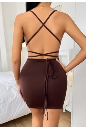 Kahverengi Şık Fantezi Clup Elbisesi 5032