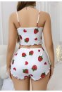 Kadın Beyaz Çilek desenli Şortlu Pijama Takımı 5053