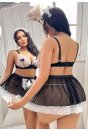 Kadın Büyük Beden  Seksi Hizmetçi Kostüm Fantezi Transparan Tül Fantezi Erotik 8006