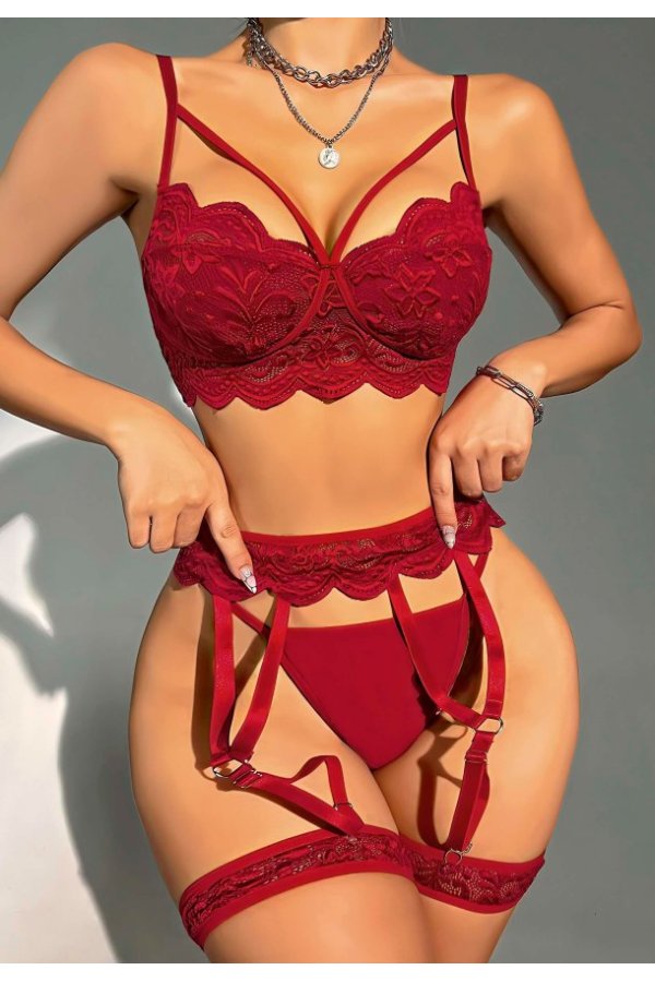 Bordo Jartiyer Fantezi 5'li Takım