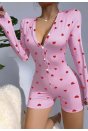 Kadın Pembe Kalp Desenli Pijama Tulumu 5121