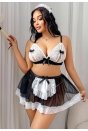 Kadın Büyük Beden  Seksi Hizmetçi Kostüm Fantezi Transparan Tül Fantezi Erotik 8006