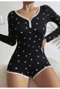 Kadın Siyah Kalp Desenli Pijama Tulumu 5122
