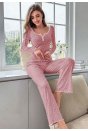 Kadın Çiçek Desenli Yumuşak Pamuklu Uzun Pijama Takımı