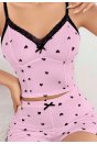 Kadın Pembe Kalp Desenli Askılı Şortlu Pijama Takım