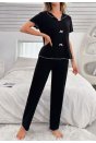 Kadın Siyah Fiyonk Detaylı Yumuşak Pamuklu Uzun Pijama Takımı 5130