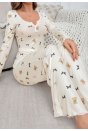 Kadın Ekru Ayıcık ve Fiyonk Desenli Yumuşak Pamuklu Uzun Pijama Takımı 5129