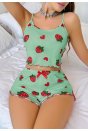 Kadın Yeşil Çilek desenli Şortlu Pijama Takımı