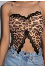 Kadın Leopar Desenli Crop Önden Dantel detaylı 5095