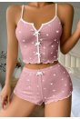 Kadın Pembe Kalpli Askılı Şortlu Pijama Takım 5009