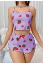 Kadın Mor Çilek desenli Şortlu Pijama Takımı 5061
