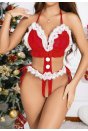 Kadın Kırmızı Yılbaşı Babydoll Sexy Kostüm 2166