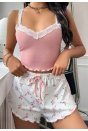 Kadın Çiçek Desenli Dantel Askılı Şortlu Pijama Takımı