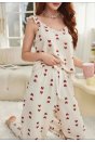 Kadın Ekru Kırmızı Kalp Desenli Yumuşak Pamuklu Uzun Pijama Takımı 5136