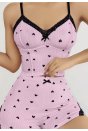 Kadın Pembe Kalp Desenli Askılı Şortlu Pijama Takım