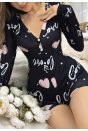Kadın Siyah Kalp Desenli Love Yazılı Pijama Tulumu 5124