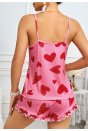 Kadın Pembe Kalp Baskılı Şortlu Gecelik Pijama Takımı