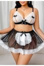 Kadın Büyük Beden  Seksi Hizmetçi Kostüm Fantezi Transparan Tül Fantezi Erotik 8006