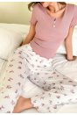Kadın Çiçekli Desen Yumuşak Pamuklu Uzun Pijama Takımı