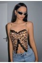 Kadın Leopar Desenli Crop Önden Dantel detaylı 5095