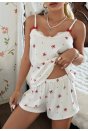 Kadın Ekru İnce Askılı Şortlu Pijama Takımı