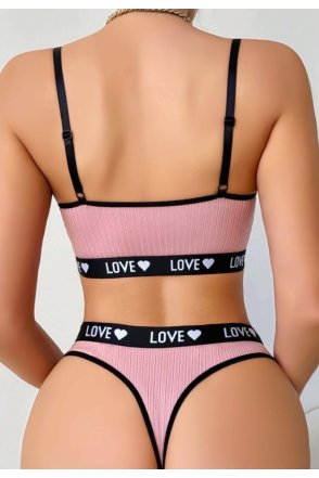 Kadın Pembe Love Yazılı Sütyen Kilot Takımı 5167