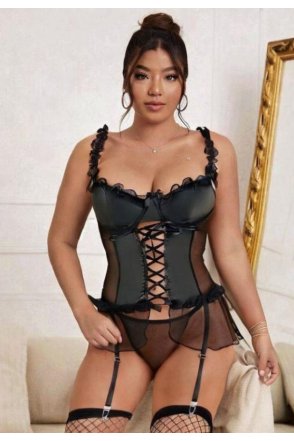 Kadın Siyah Lame Deri Fantezi Kostüm Elbise Seksi Gece Fantezi Kostüm 9002