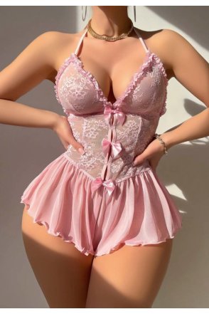 Kadın Pembe Fiyonk Detaylı Fantezi Kostüm 2309