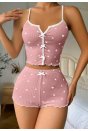 Kadın Pembe Kalpli Askılı Şortlu Pijama Takım 5009