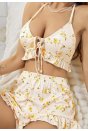 Kadın Çiçekli Ekru Askılı Şortlu Pijama Takım