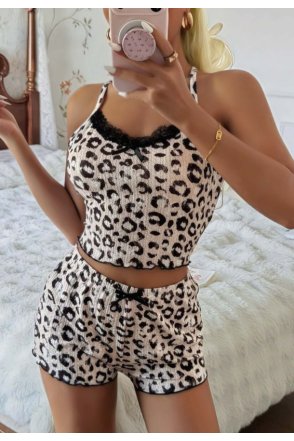 Kadın Leopar Detaylı  Şortlu Pijama Takım