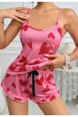 Kadın Pembe Kalp Baskılı Şortlu Gecelik Pijama Takımı