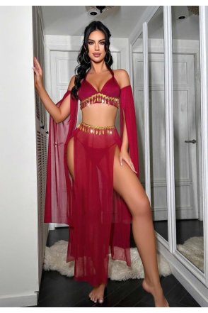 Kadın Fantazi Kırmızı Özel Tasarım Harem Fantezi Kostüm 2271