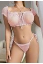 Kadın Pembe Bustiyer Külot Sexy Kostüm 2155