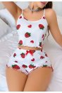 Kadın Beyaz Çilek desenli Şortlu Pijama Takımı 5053