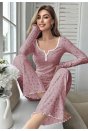 Kadın Çiçek Desenli Yumuşak Pamuklu Uzun Pijama Takımı