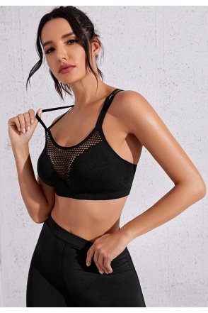 Kadın Siyah Fileli Crop Top Büstiyer